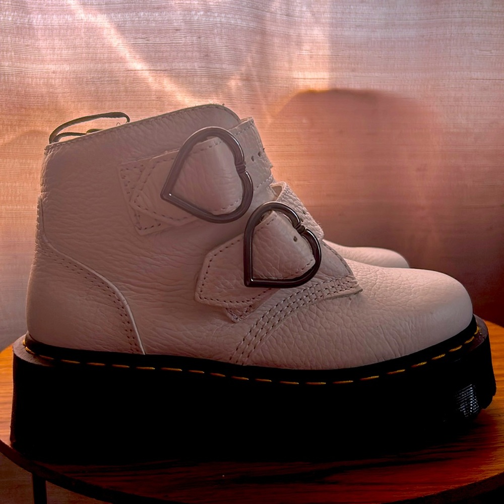 Dr. Martens Devon Heart Platform Boot in White Leather